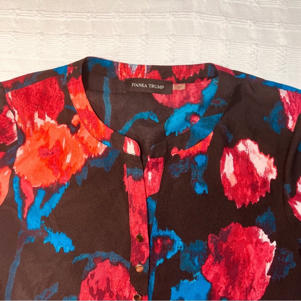 Ivanka Trump Navy blue Blouse with Red and Blue Floral Pattern